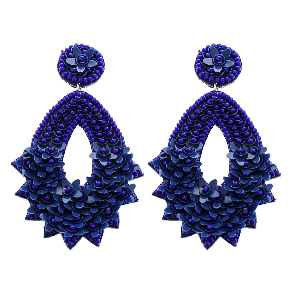 Navy Bead & Sequin Earrings