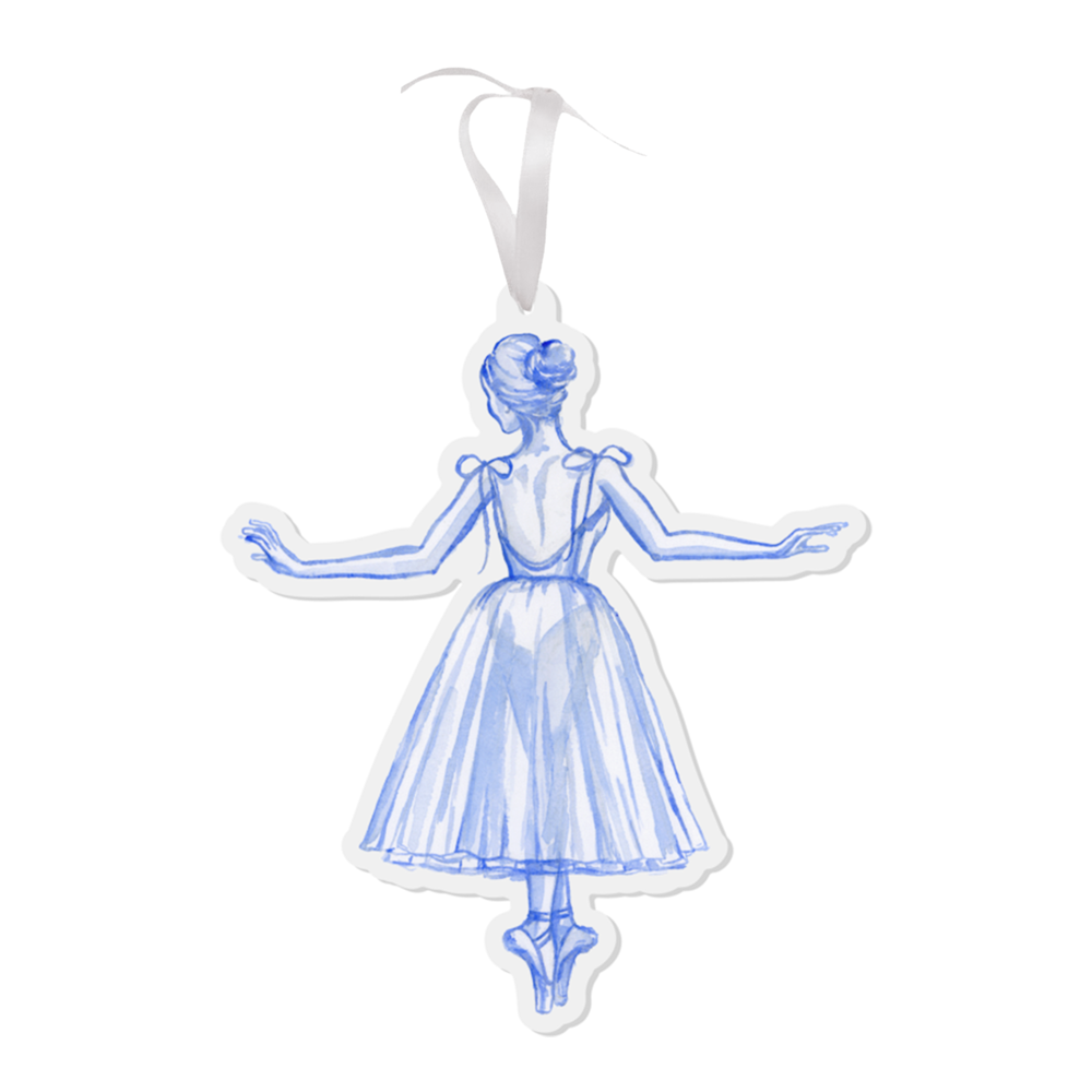 Blue and White Ballerina En Pointe Watercolor Ornament